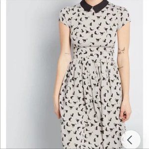 Collared Grey Dress with Black Cats NWT Size Large